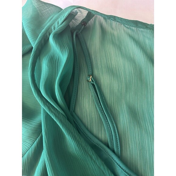 CALVIN KLEIN Kelly Green Ruffle Wrap Dress Women 4 Flutter Sleeve Midi Chiffon - Picture 9 of 16